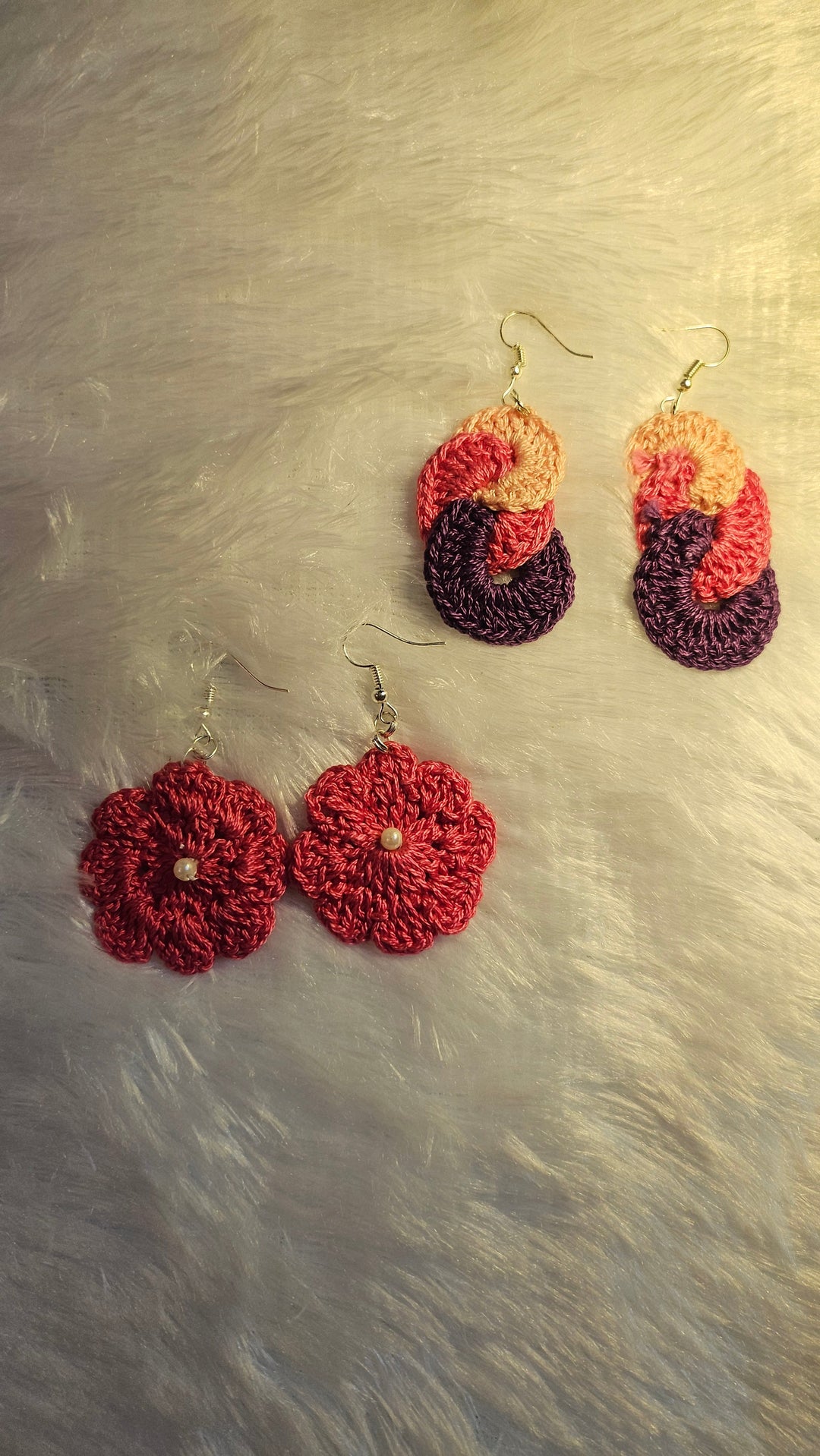 Pink and Plum Crochet Flower Drop Earrings (Set of 2) | SHOBITAM