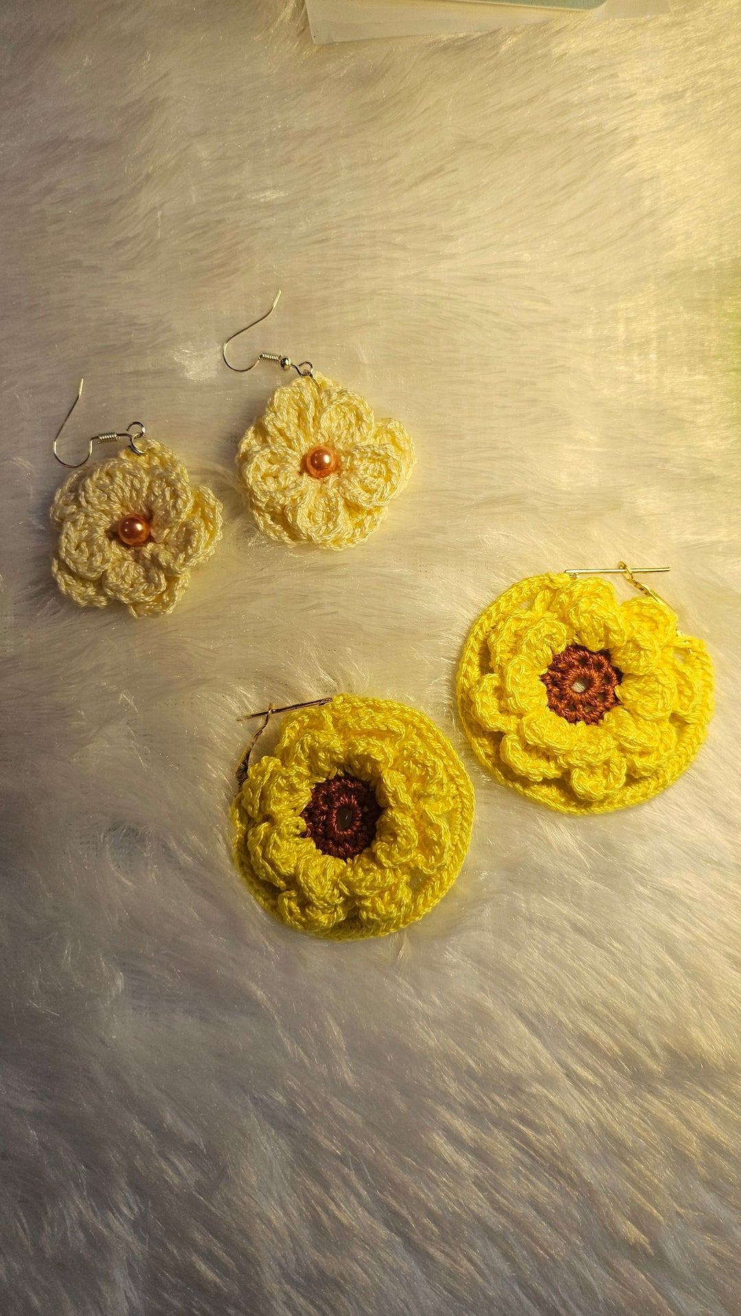 Yellow Handcrafted Crochet Flower Drop Earrings (Set of 2) | SHOBITAM