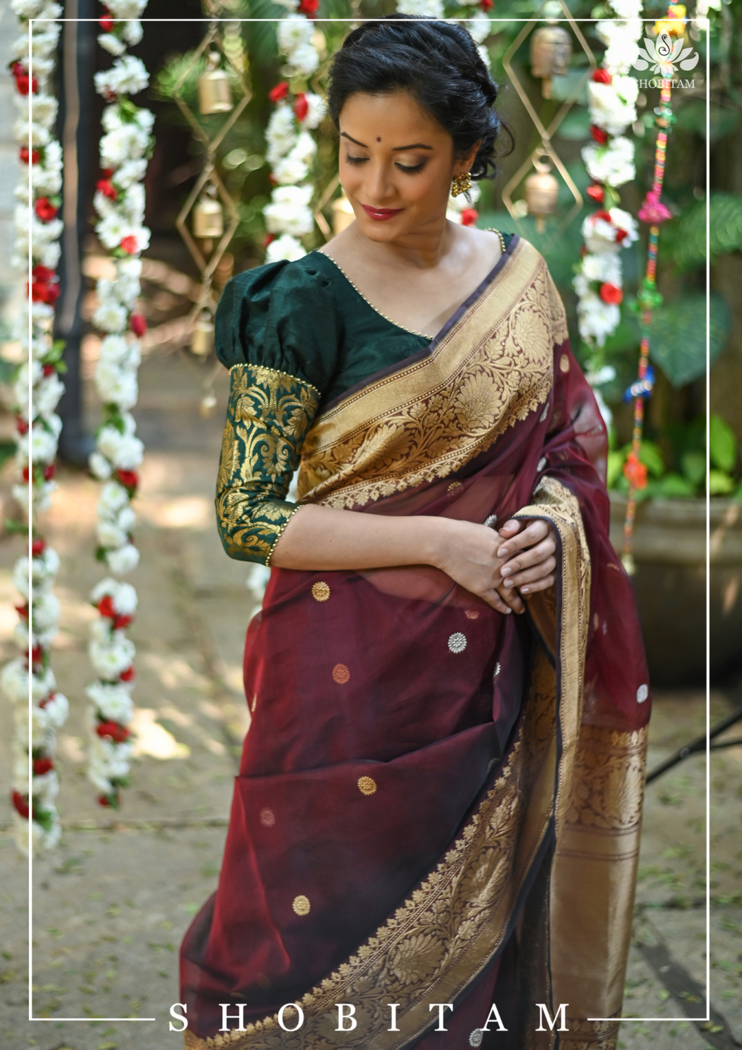Pure Kora Silk Banarasi Saree in Maroon Dual Tone with Kadhuwa weave zari buttas | SILK MARK CERTIFIED