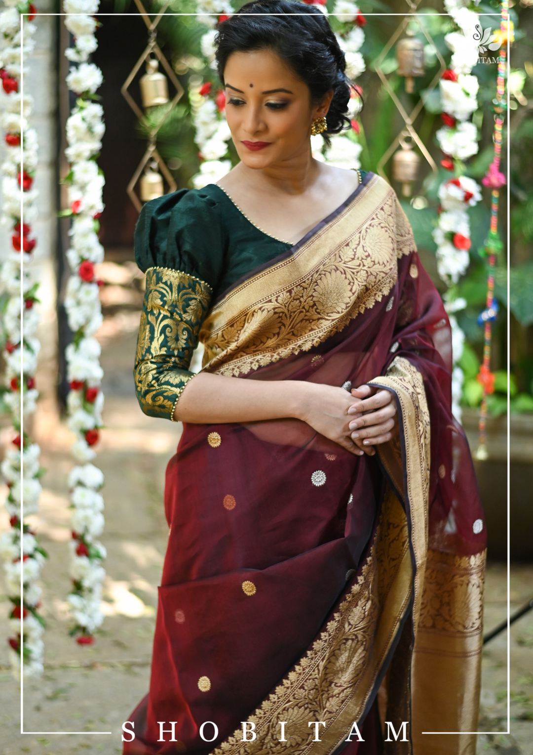 Pure Kora Silk Banarasi Saree in Maroon Dual Tone with Kadhuwa weave zari buttas | SILK MARK CERTIFIED
