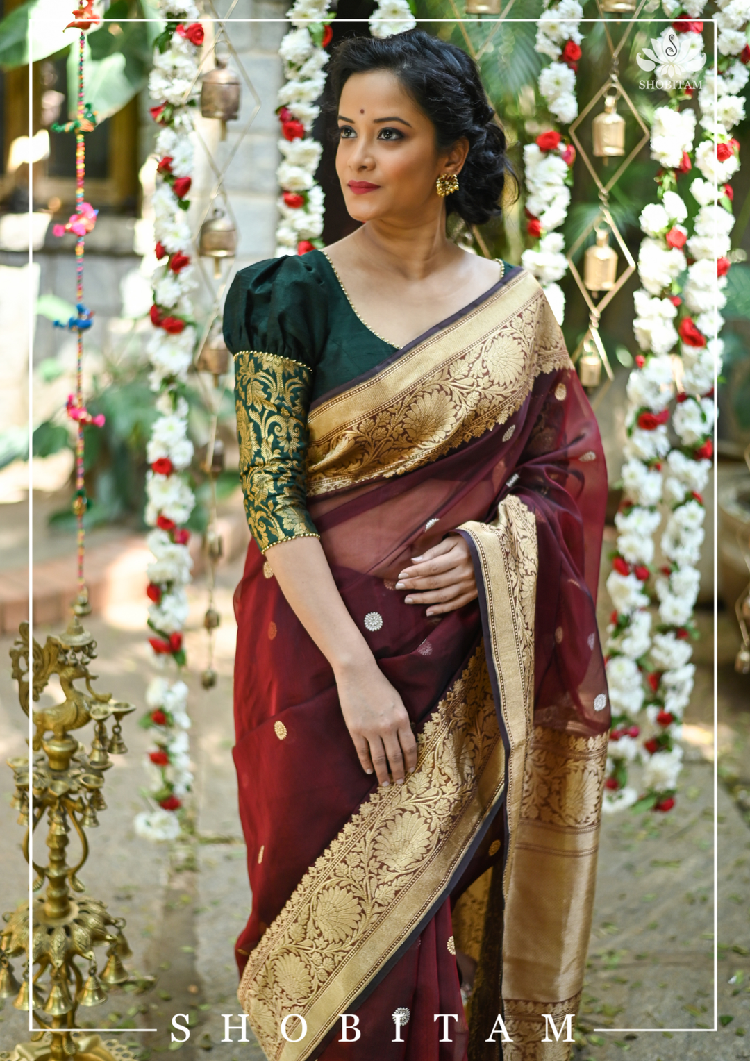 Pure Kora Silk Banarasi Saree in Maroon Dual Tone with Kadhuwa weave zari buttas | SILK MARK CERTIFIED