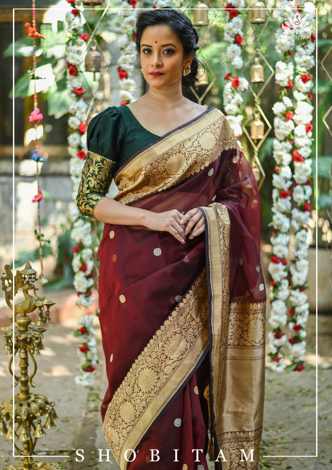 Pure Kora Silk Banarasi Saree in Maroon Dual Tone with Kadhuwa weave zari buttas | SILK MARK CERTIFIED