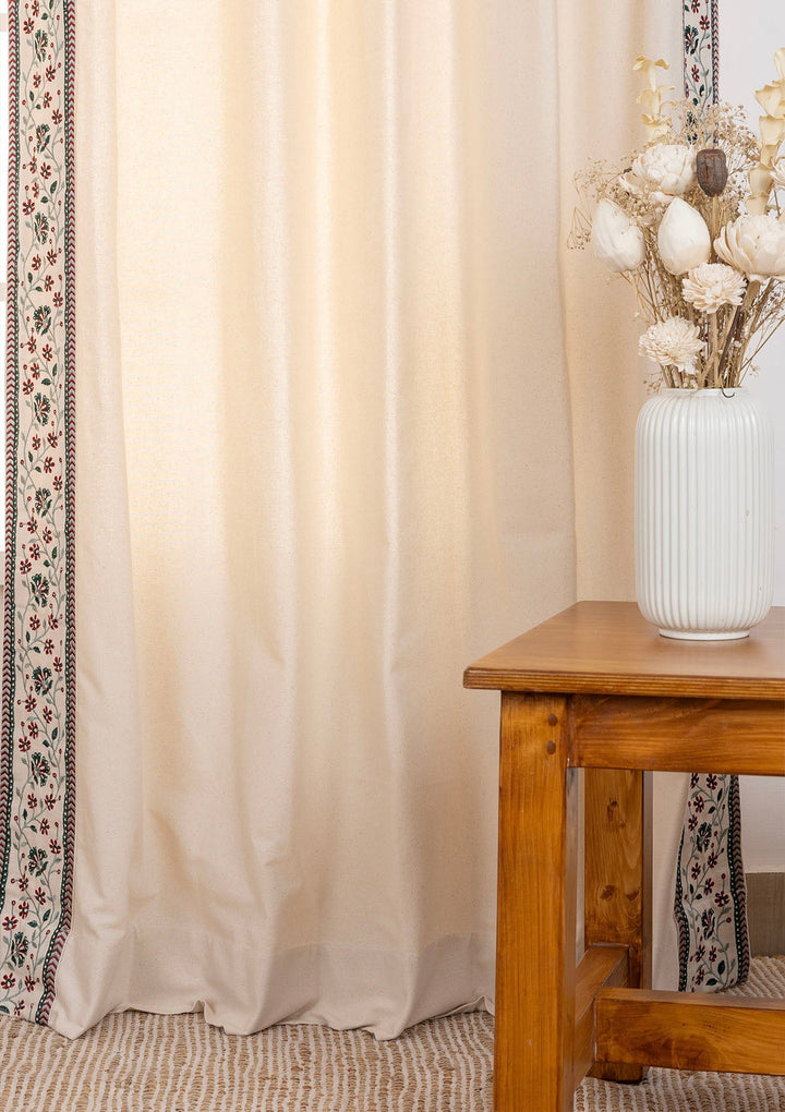 Kadamba Beige 100% Cotton Plain Curtain for living room & bedroom - Room Darkening - Single Piece | SHOBITAM