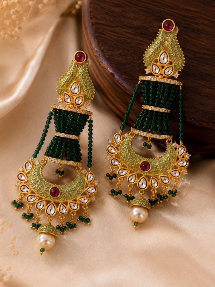 Green Kundan Chandbali Earrings – Wedding Wear | SHOBITAM
