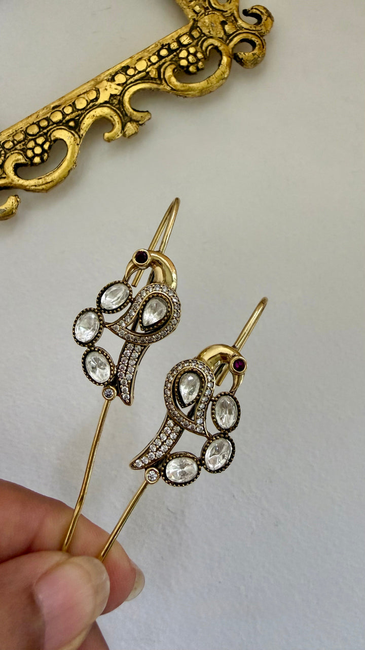 Akansha Needle Cuff in Brass with Antique Gold Polish and Moissanite Stone Details | SHOBITAM