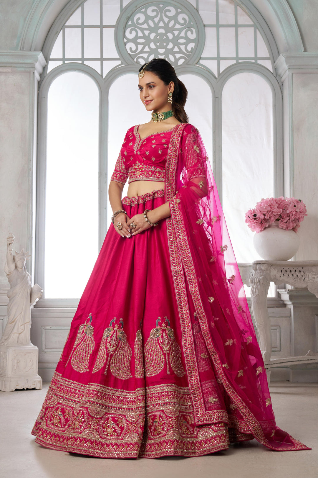 Elegant Embroidered Silk Lehenga Choli Set with Dupatta | SHOBITAM