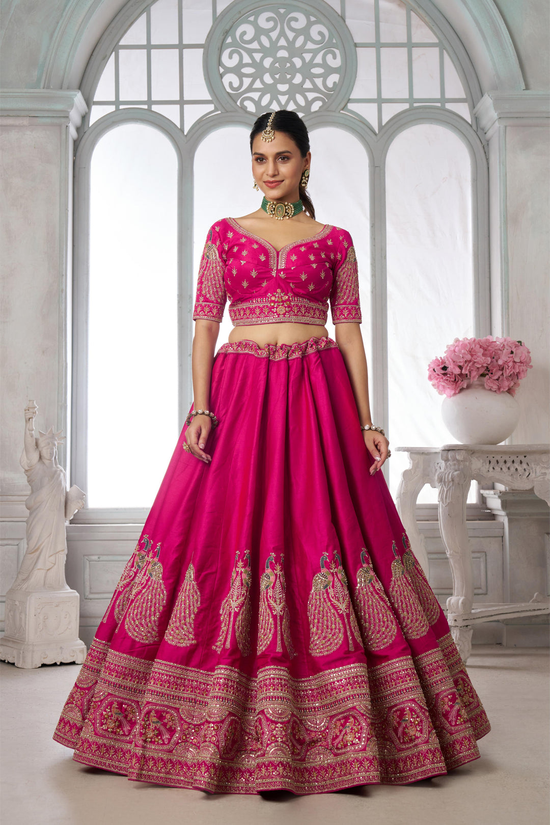 Elegant Embroidered Silk Lehenga Choli Set with Dupatta | SHOBITAM