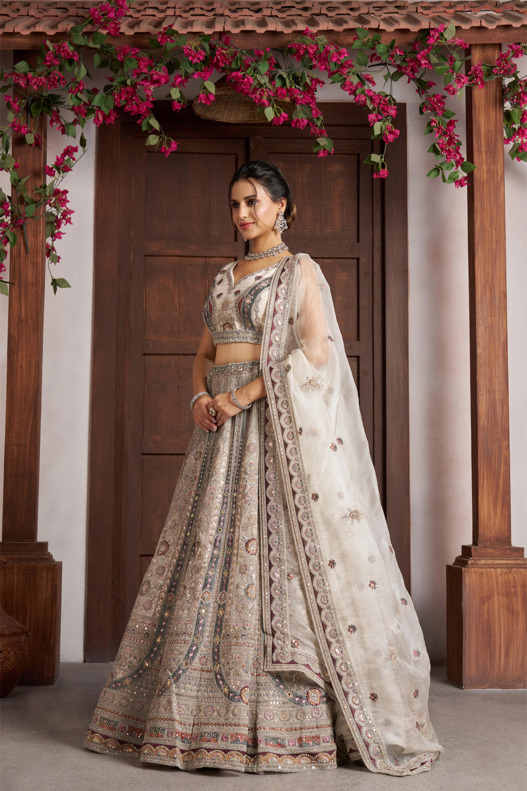 Premium White Bridal Lehenga with Intricate Floral Artistry | SHOBITAM