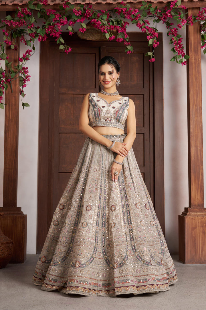 Premium White Bridal Lehenga with Intricate Floral Artistry | SHOBITAM