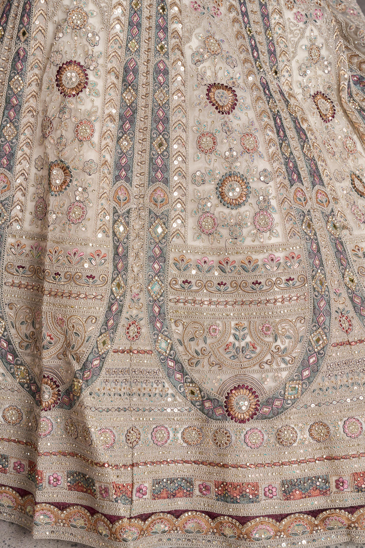 Premium White Bridal Lehenga with Intricate Floral Artistry | SHOBITAM