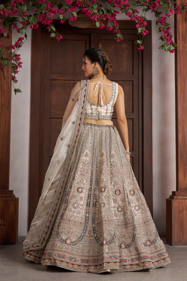 Premium White Bridal Lehenga with Intricate Floral Artistry | SHOBITAM