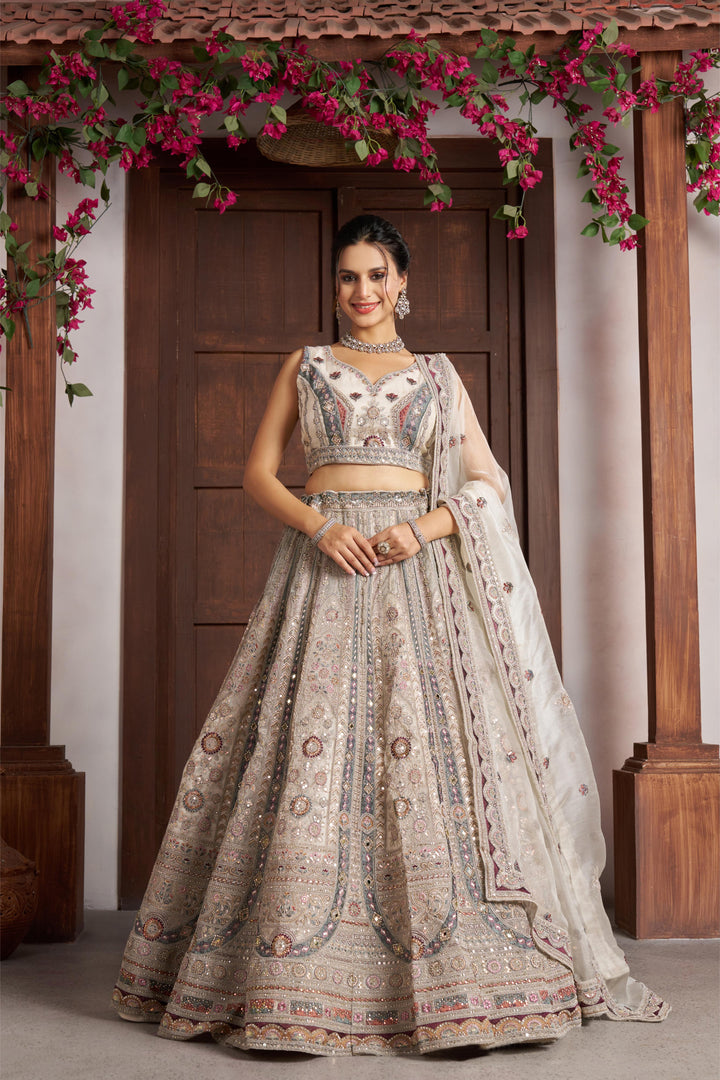 Premium White Bridal Lehenga with Intricate Floral Artistry | SHOBITAM