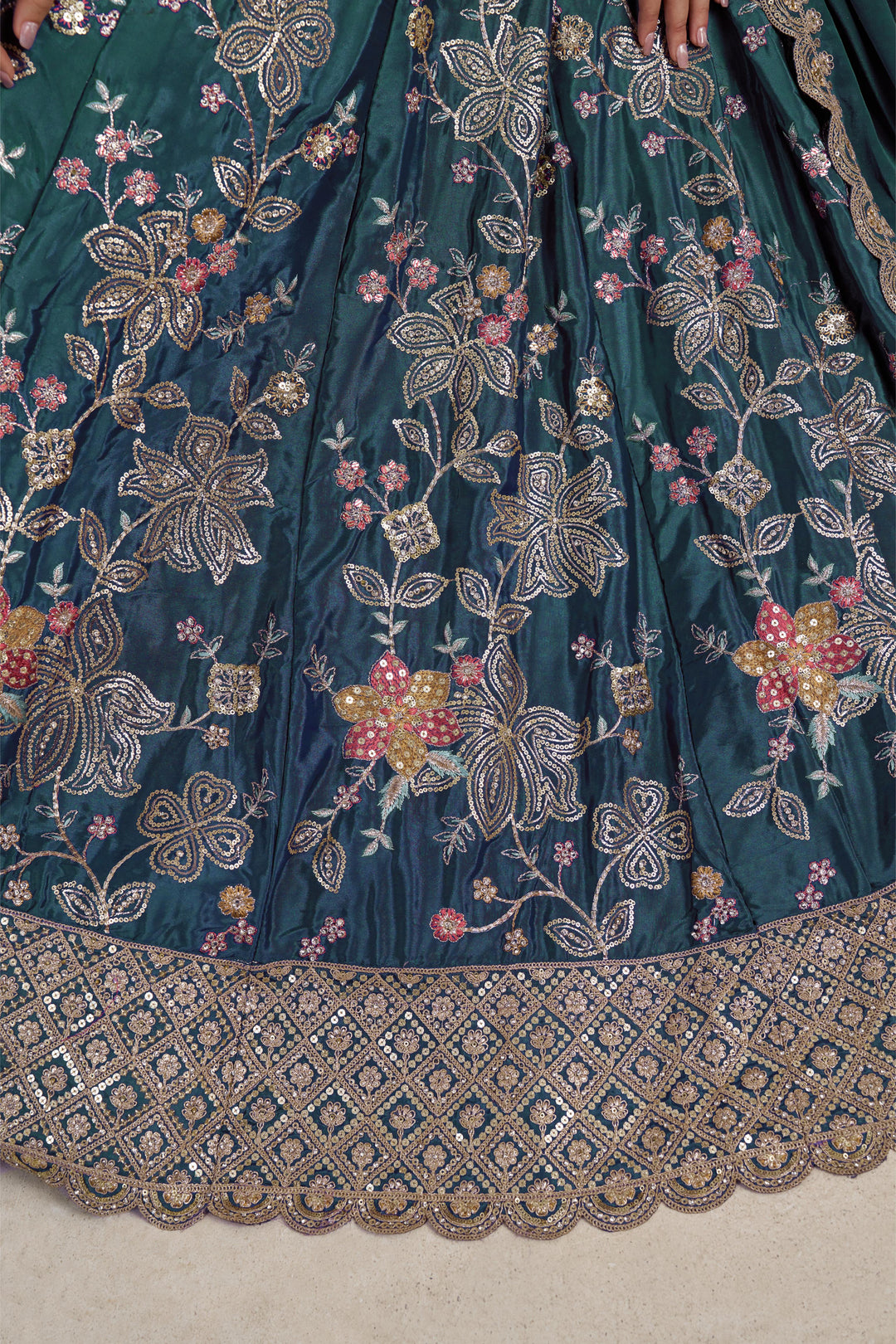 Stunning Sky blue Color Lehenga Choli with Golden Floral Detailing | SHOBITAM
