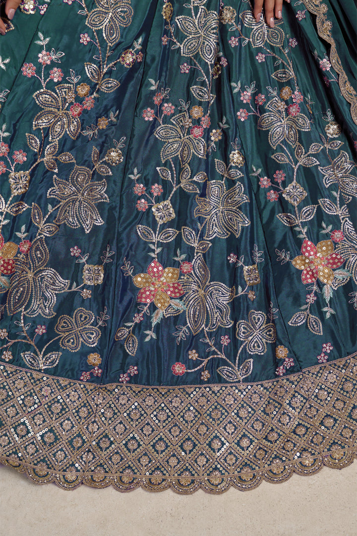 Stunning Sky blue Color Lehenga Choli with Golden Floral Detailing | SHOBITAM