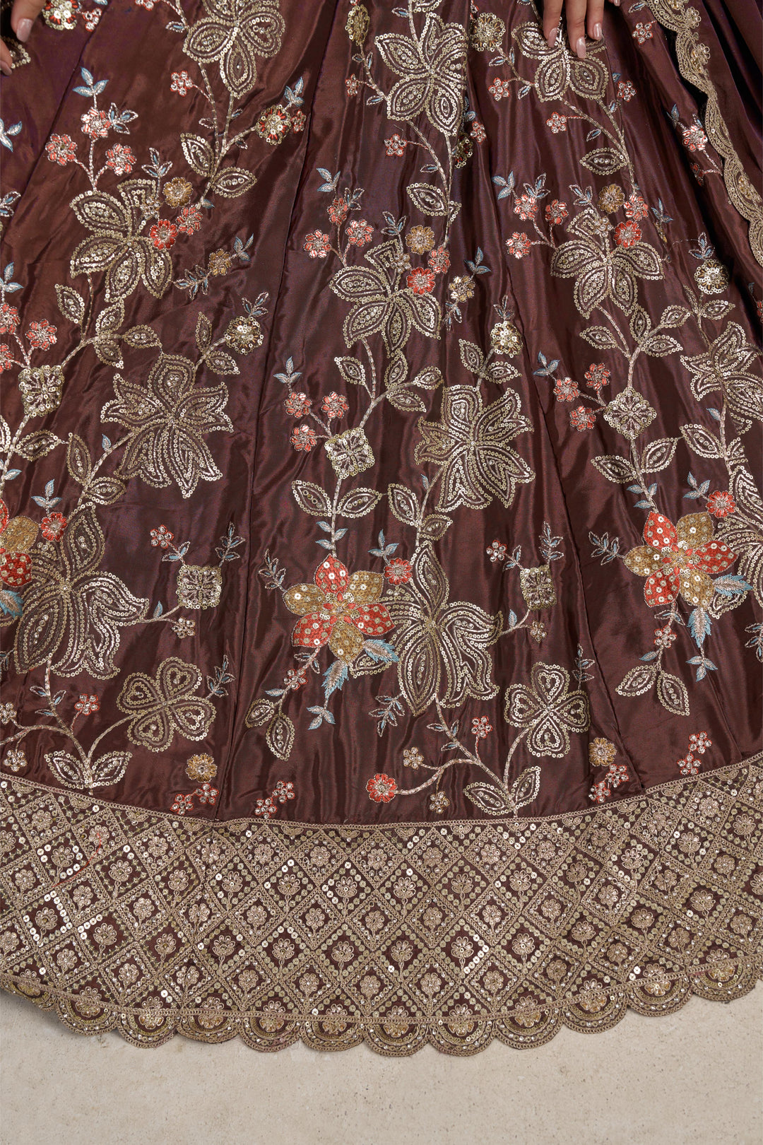 Designer Onion Color Lehenga Choli with Golden Floral Detailing | SHOBITAM