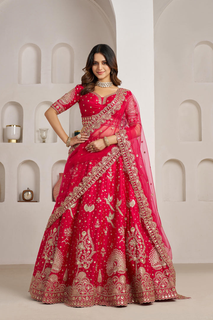 Bridal Couture Rani Lehenga with Royal Floral Embroidery | SHOBITAM
