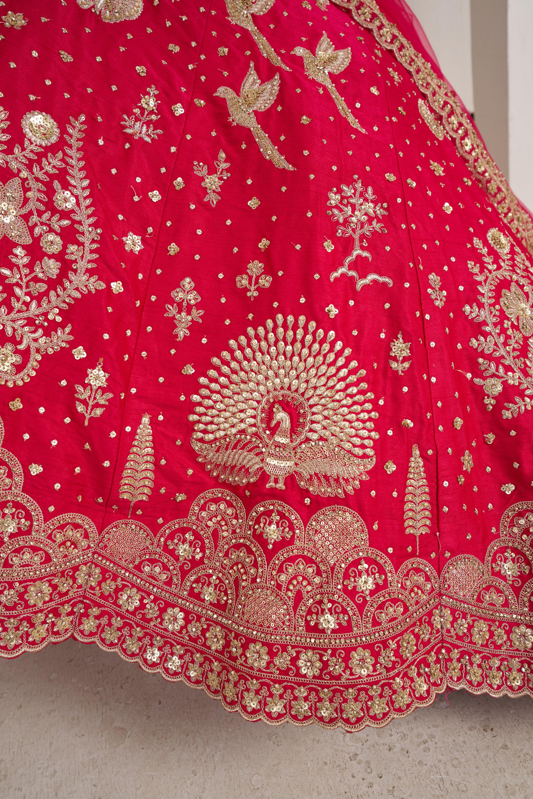Bridal Couture Rani Lehenga with Royal Floral Embroidery | SHOBITAM