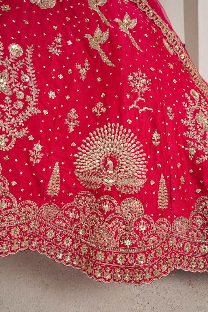 Bridal Couture Rani Lehenga with Royal Floral Embroidery | SHOBITAM