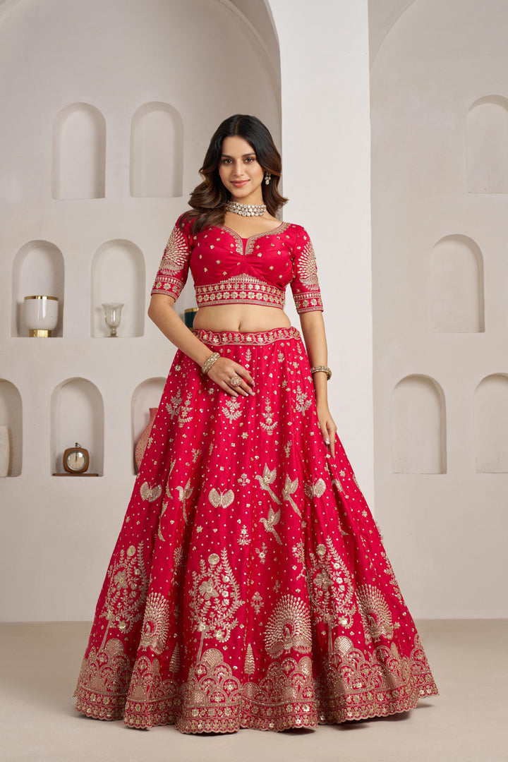 Bridal Couture Rani Lehenga with Royal Floral Embroidery | SHOBITAM