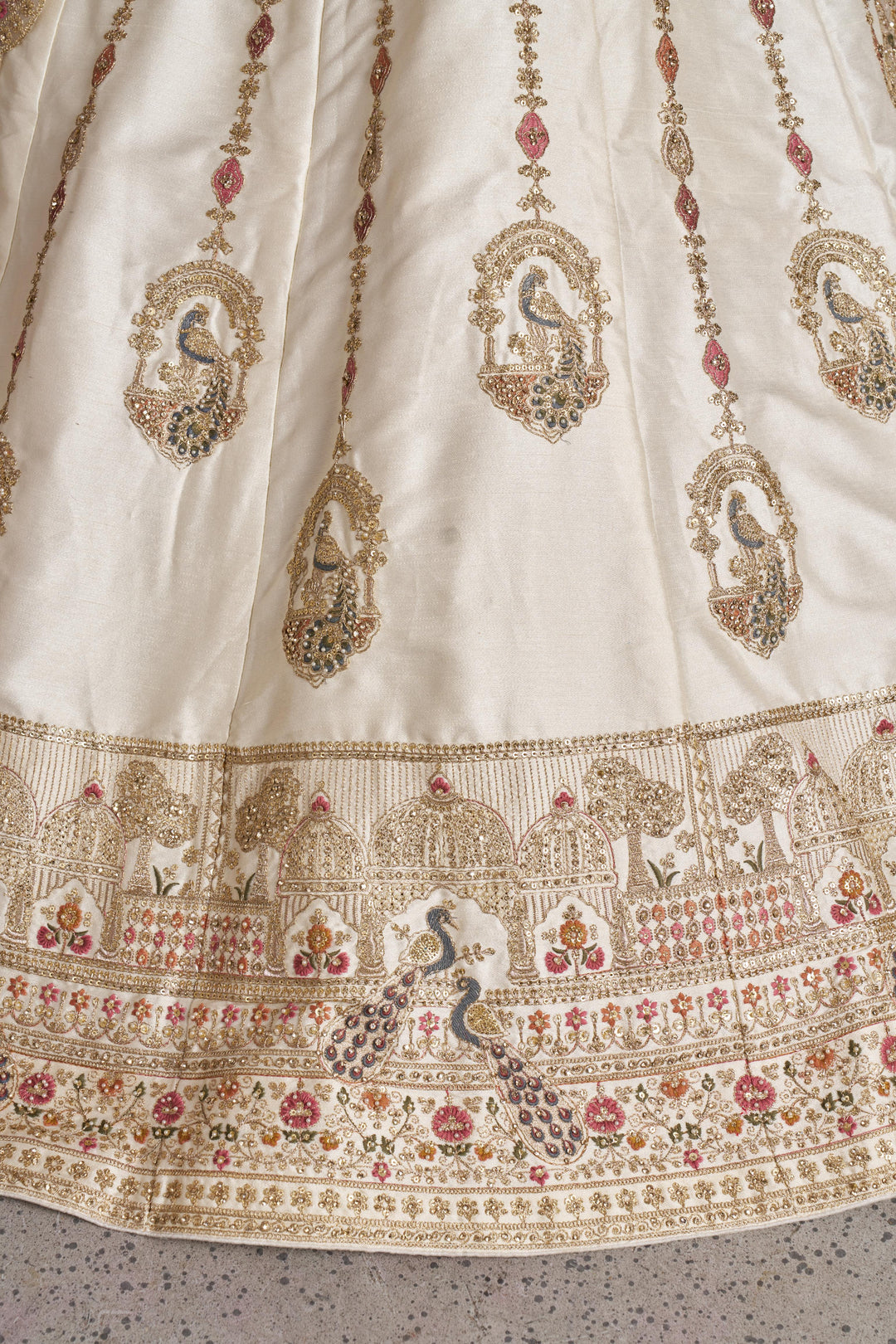 Luxurious White Lehenga with Elegant Thread & Peacock Design | SHOBITAM