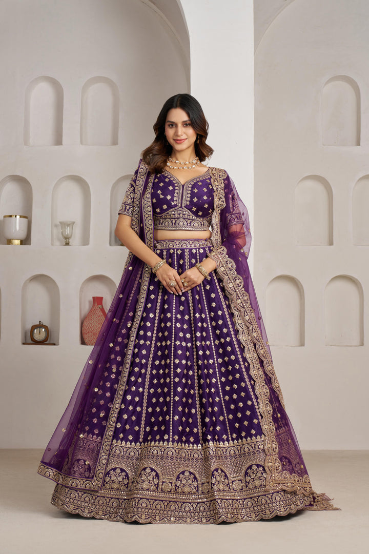 Elegant Purple Bridal Lehenga with Double Dupatta Styling | SHOBITAM