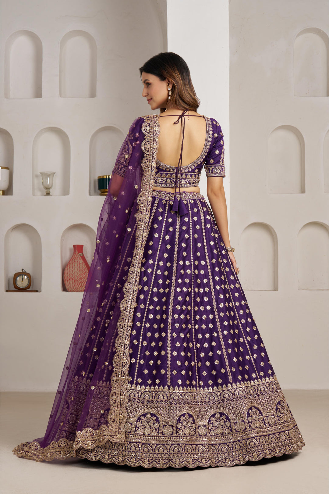 Elegant Purple Bridal Lehenga with Double Dupatta Styling | SHOBITAM