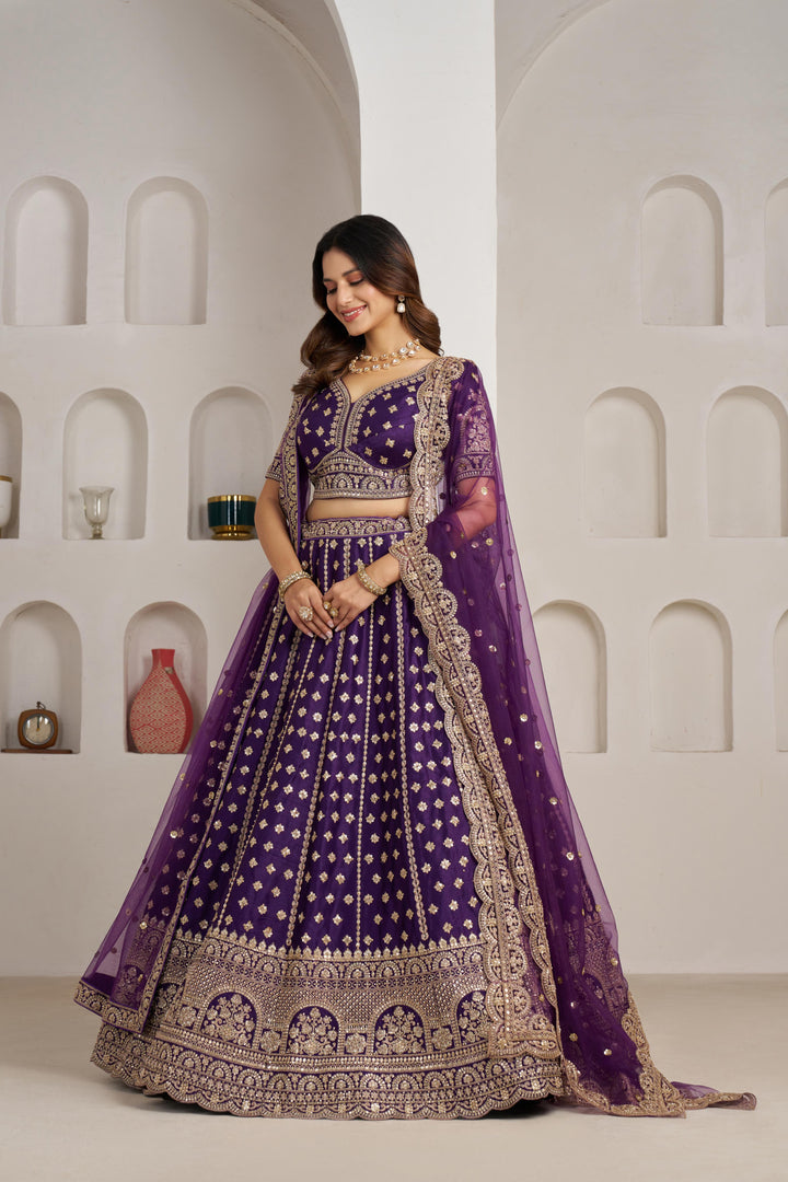 Elegant Purple Bridal Lehenga with Double Dupatta Styling | SHOBITAM