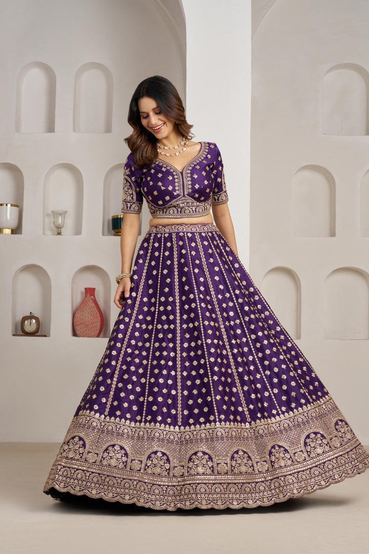 Elegant Purple Bridal Lehenga with Double Dupatta Styling | SHOBITAM