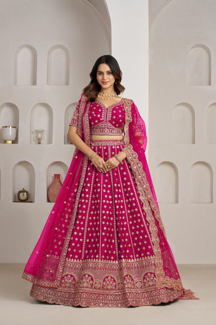 Elegant Rani Bridal Lehenga with Double Dupatta Styling | SHOBITAM