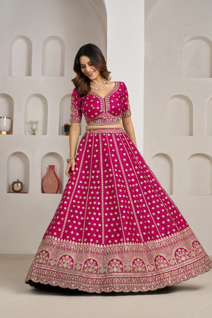 Elegant Rani Bridal Lehenga with Double Dupatta Styling | SHOBITAM