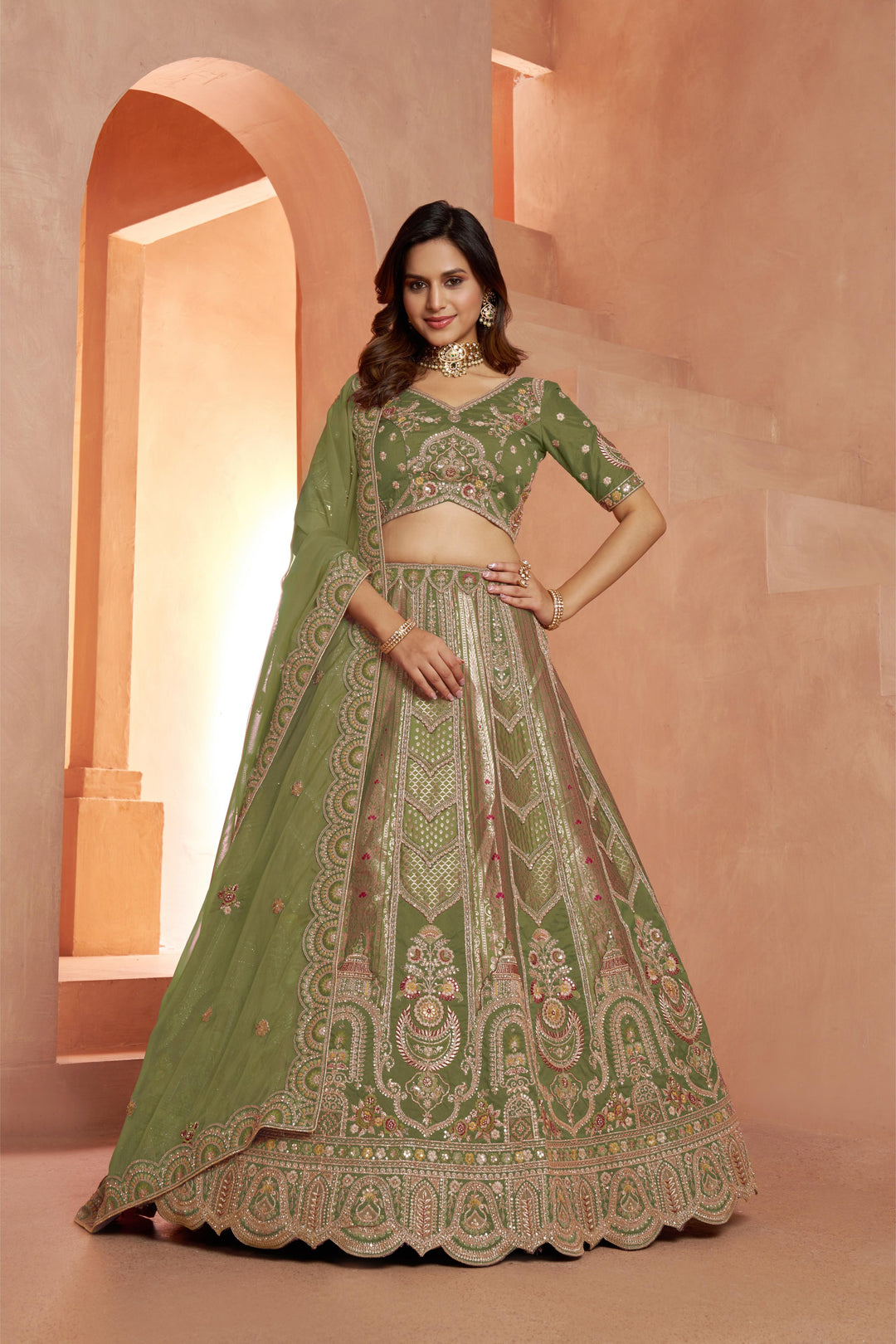 Classic Rani Silk Bridal Lehenga with Floral Zari Embroidery | SHOBITAM