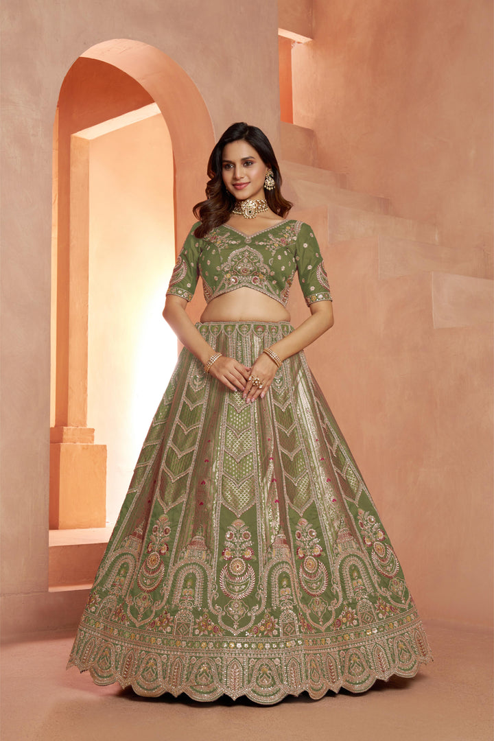 Classic Rani Silk Bridal Lehenga with Floral Zari Embroidery | SHOBITAM