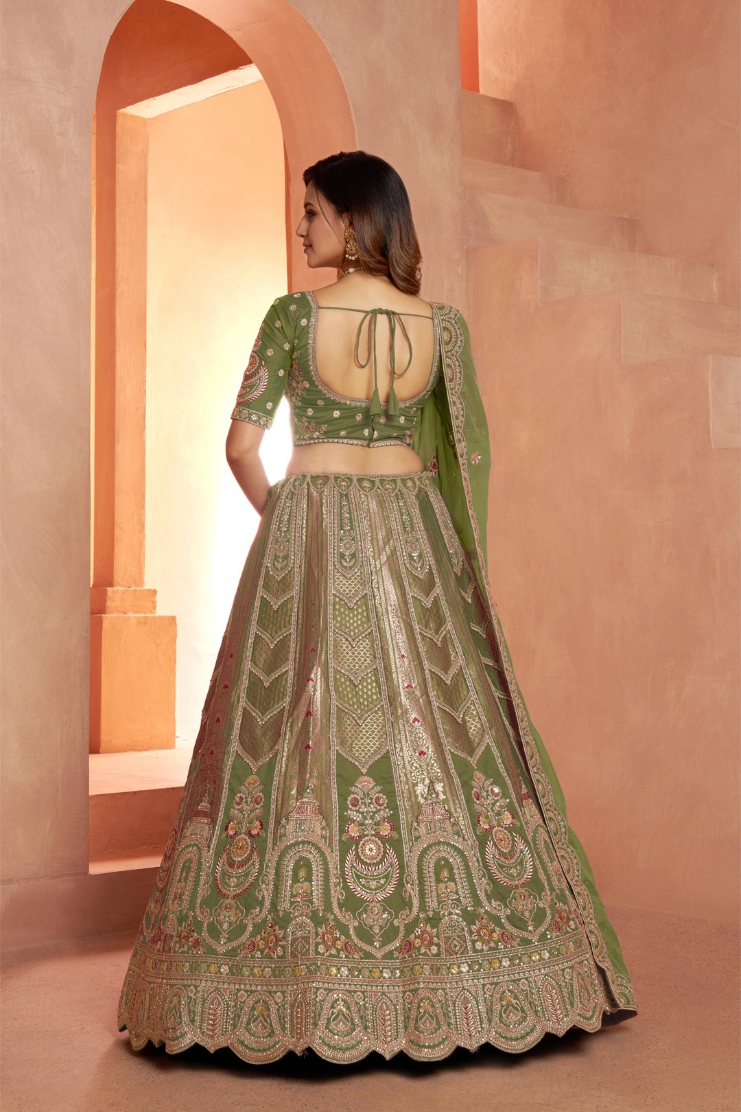 Classic Rani Silk Bridal Lehenga with Floral Zari Embroidery | SHOBITAM