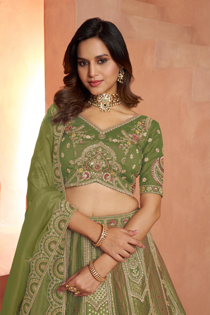 Classic Rani Silk Bridal Lehenga with Floral Zari Embroidery | SHOBITAM