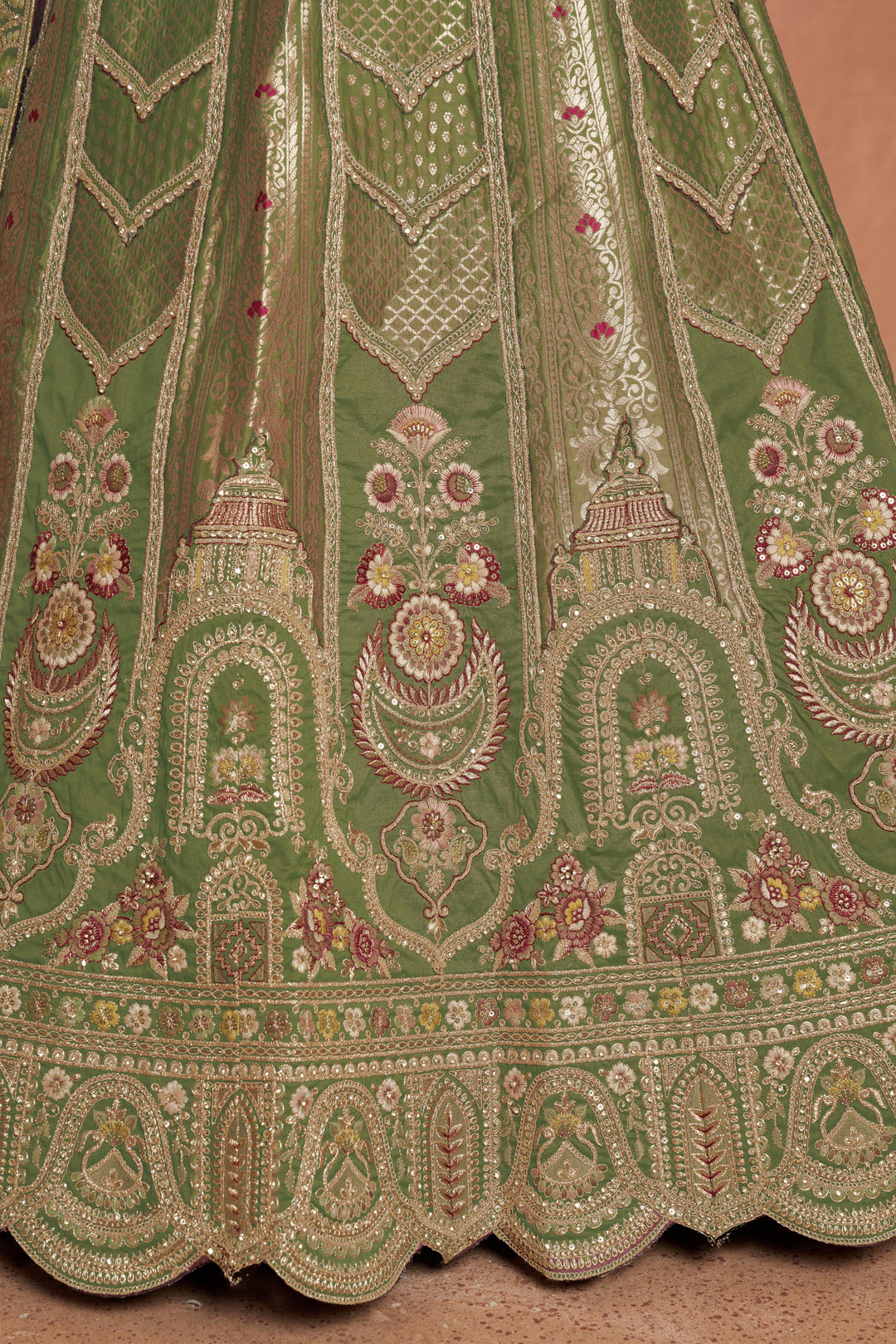 Classic Rani Silk Bridal Lehenga with Floral Zari Embroidery | SHOBITAM