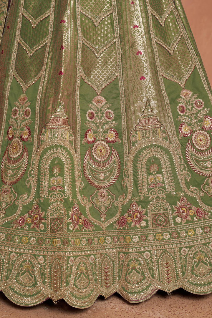 Classic Rani Silk Bridal Lehenga with Floral Zari Embroidery | SHOBITAM