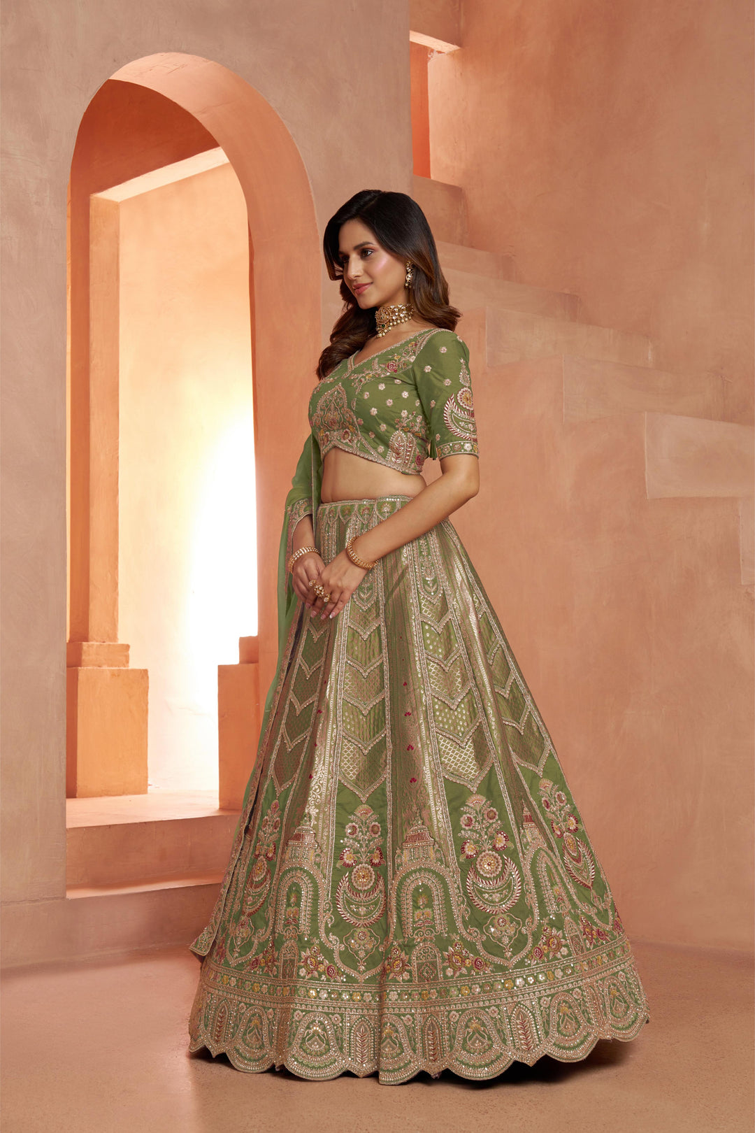 Classic Rani Silk Bridal Lehenga with Floral Zari Embroidery | SHOBITAM