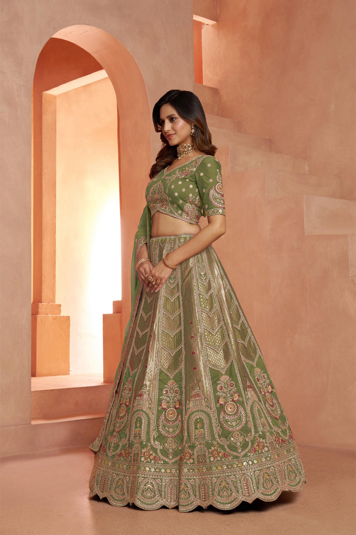Classic Rani Silk Bridal Lehenga with Floral Zari Embroidery | SHOBITAM