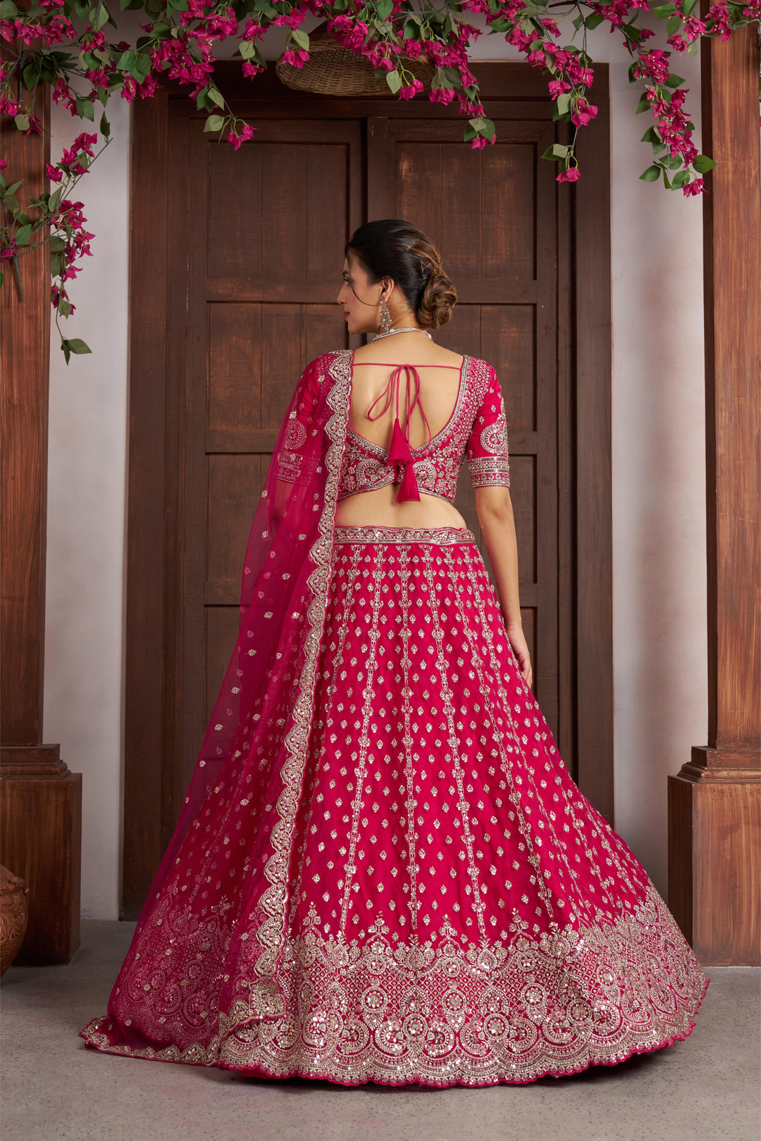 Elegant Rani Pink Lehenga with Heavy Silver zari and Beads Detailing. | SHOBITAM
