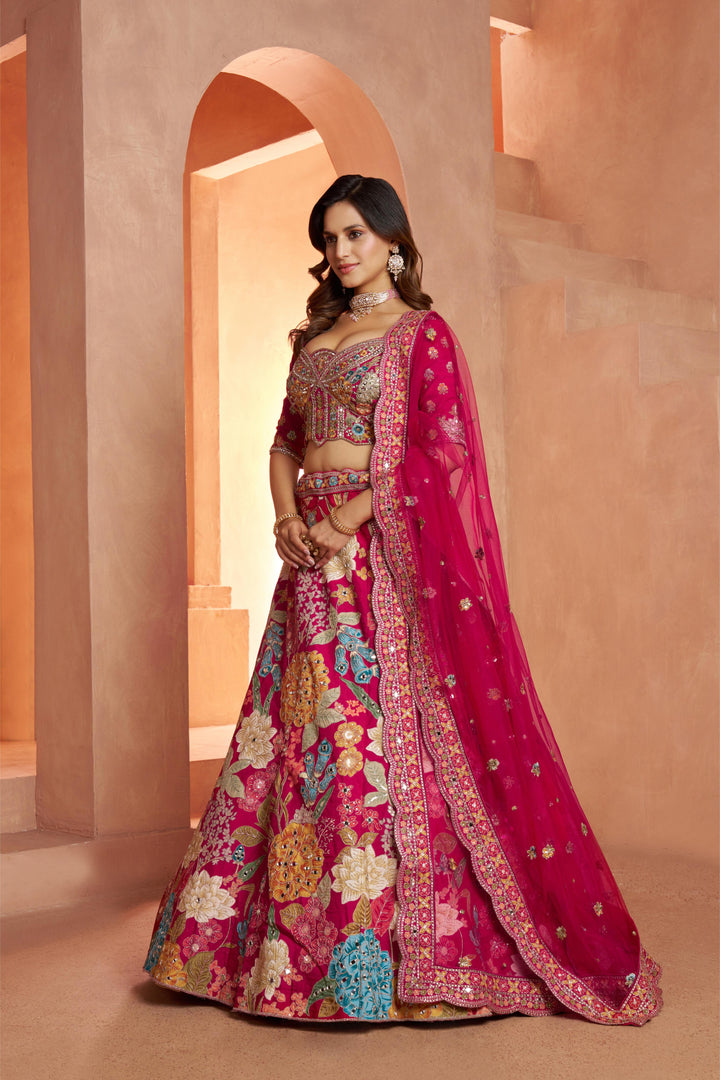 Glamorous Lehenga with All-Over Mirror Embellishments & Floral Artistry | SHOBITAM