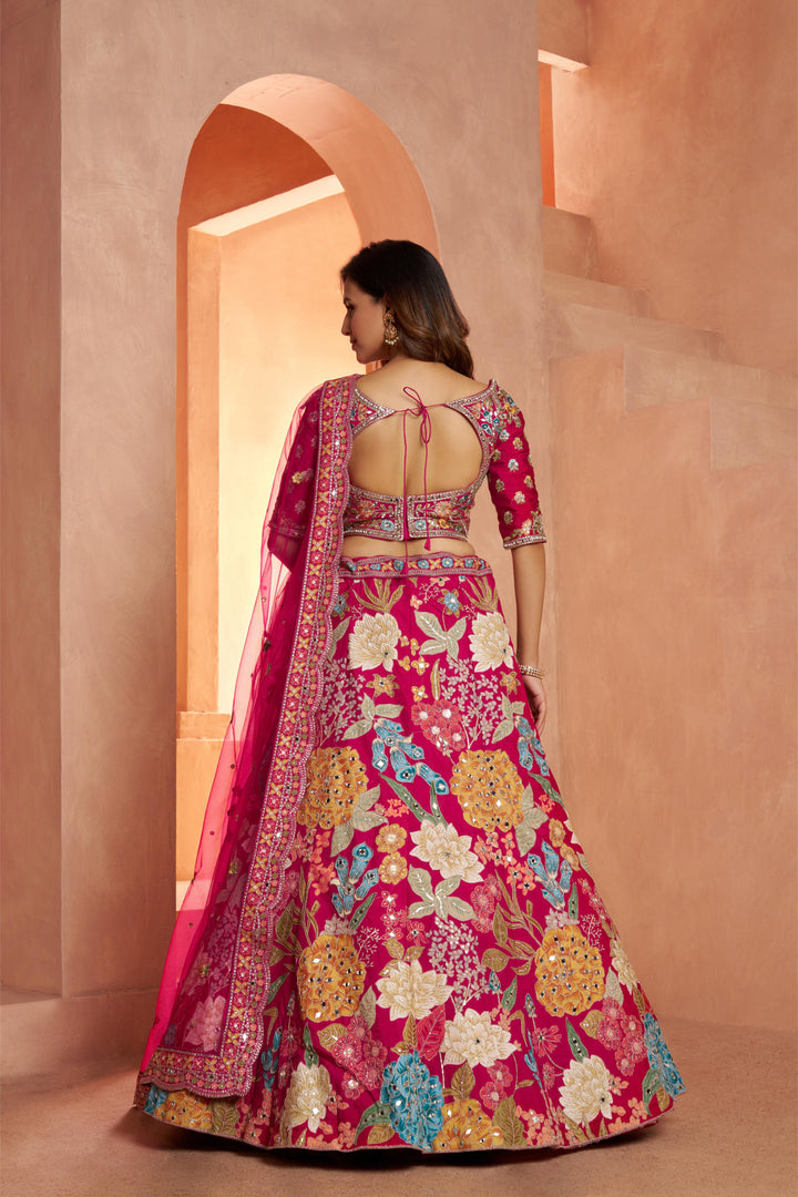 Glamorous Lehenga with All-Over Mirror Embellishments & Floral Artistry | SHOBITAM