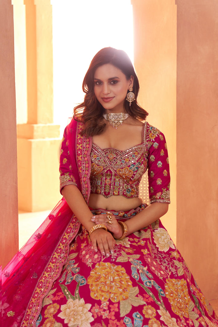 Glamorous Lehenga with All-Over Mirror Embellishments & Floral Artistry | SHOBITAM