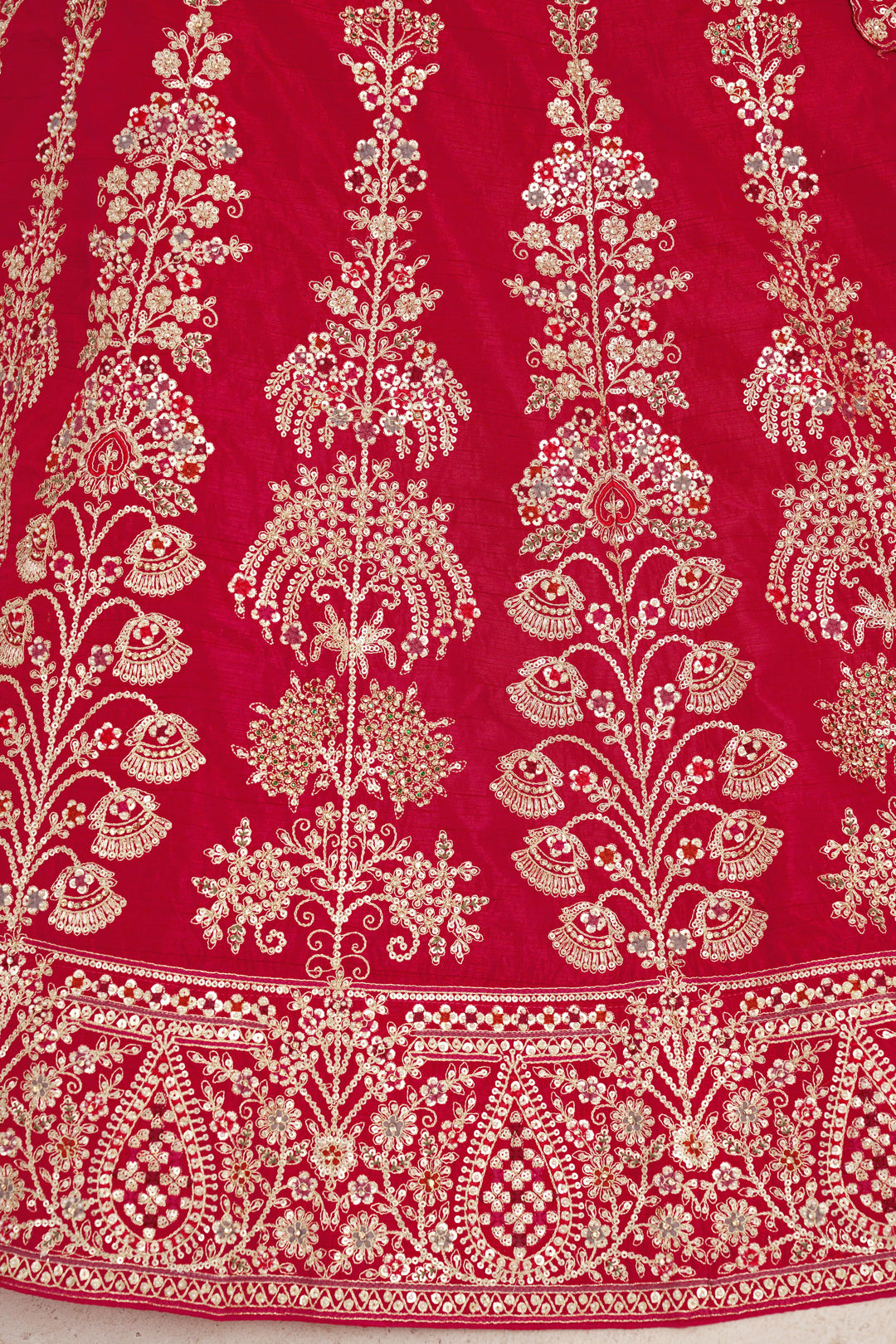Classic Rani Silk Bridal Lehenga with Floral Zari Embroidery | SHOBITAM