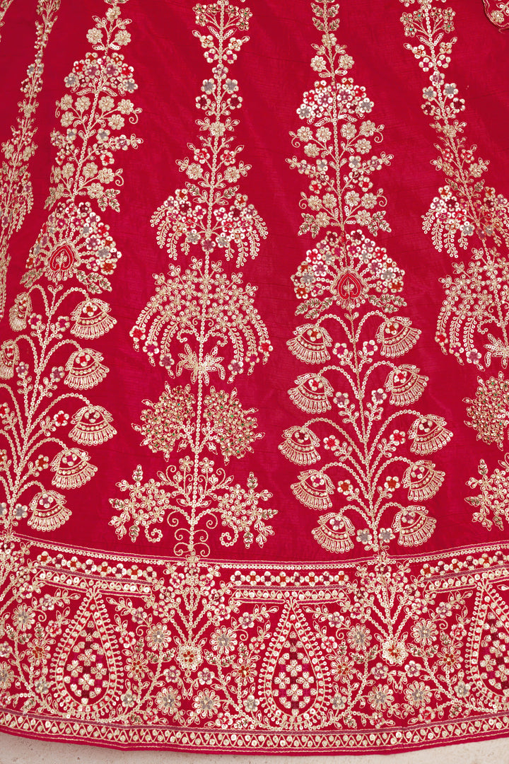 Classic Rani Silk Bridal Lehenga with Floral Zari Embroidery | SHOBITAM