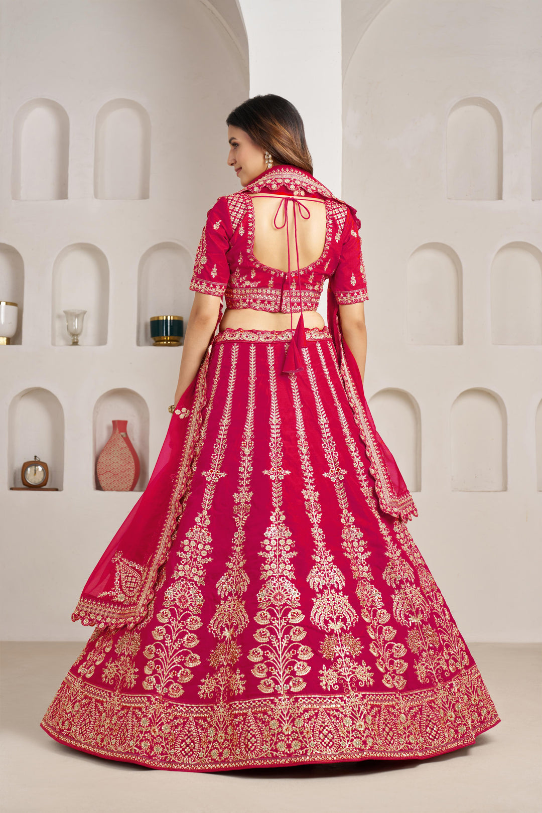Classic Rani Silk Bridal Lehenga with Floral Zari Embroidery | SHOBITAM