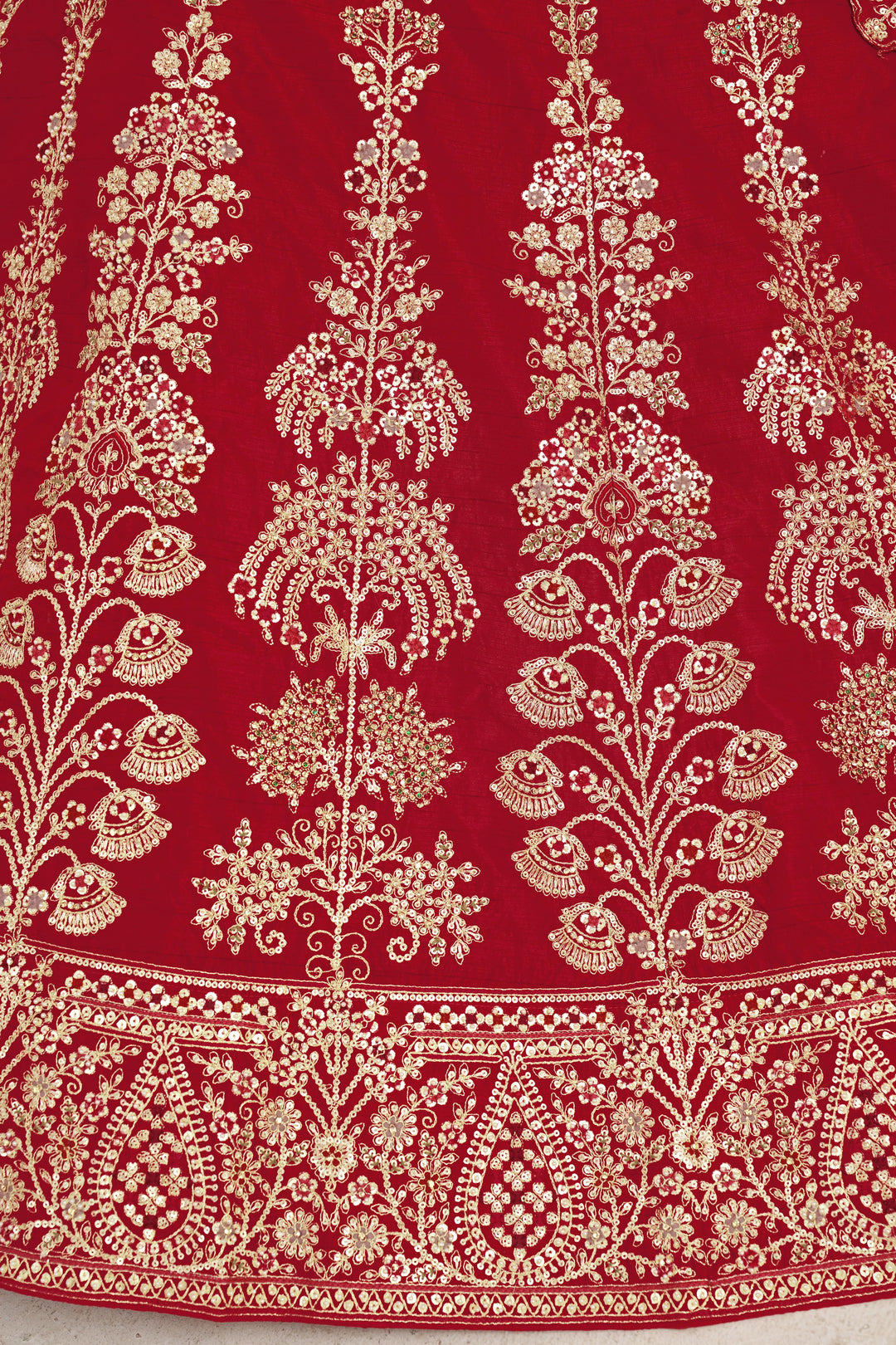 Red Wedding Lehenga Adorned with Floral Zari Embroidery | SHOBITAM