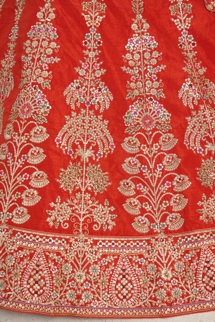 Graceful Rust Lehenga with Intricate Floral Embroidery | SHOBITAM