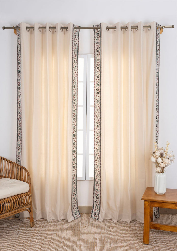 Kadamba Beige 100% Cotton Plain Curtain for living room & bedroom - Room Darkening - Single Piece | SHOBITAM