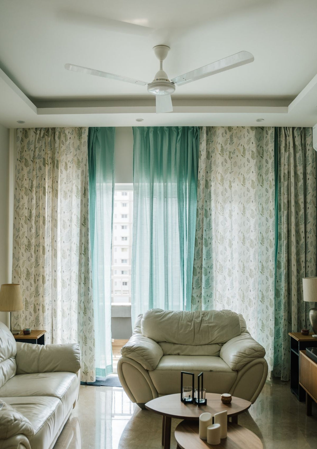 Rustling Leaves Green 100% cotton floral curtain for bed room - Light Reduction - Single Piece | SHOBITAM