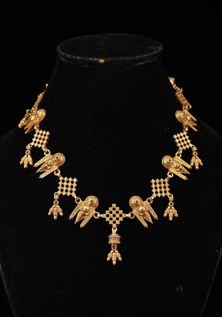 92.5 Silver, Gold-Plated South Indian Fusion Design  Necklace